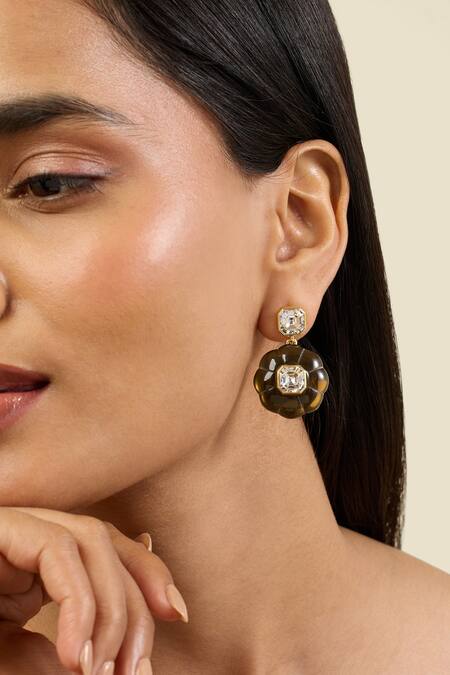 Shop_Isharya_Black Crystals Noir Garden Dangler Earrings_Online_at_Aza_Fashions