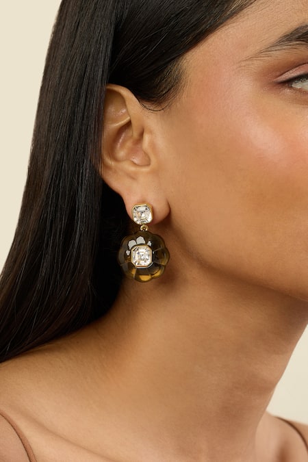 Isharya_Black Crystals Noir Garden Dangler Earrings_at_Aza_Fashions