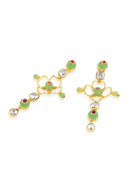 Isharya Green Stones Botanic Brilliance Dangler Earrings Online at Aza Fashions Isharya_Green Stones Botanic Brilliance Dangler Earrings _Online_at_Aza_Fashions