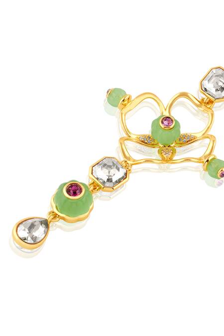 Buy Isharya Green Stones Botanic Brilliance Dangler Earrings Online at Aza Fashions Buy_Isharya_Green Stones Botanic Brilliance Dangler Earrings _Online_at_Aza_Fashions