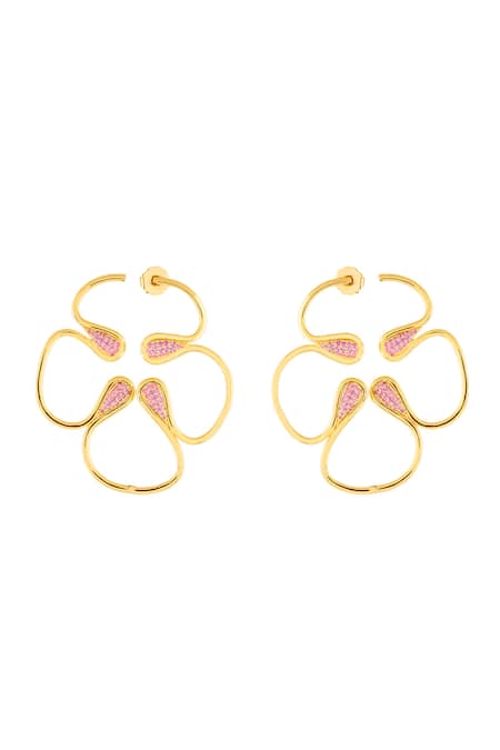 Shop_Isharya_Gold Plated Crystals Rosy Radiant Earrings _at_Aza_Fashions