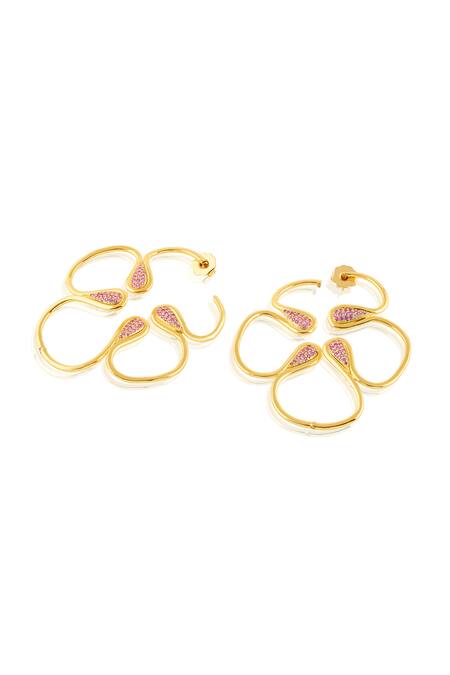 Isharya_Gold Plated Crystals Rosy Radiant Earrings _Online_at_Aza_Fashions