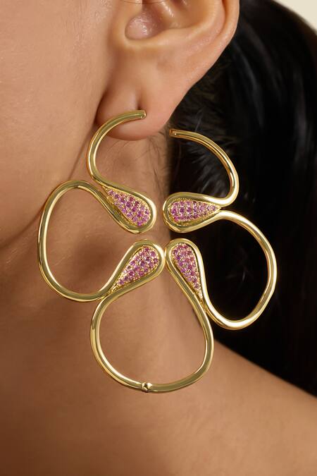 Buy_Isharya_Gold Plated Crystals Rosy Radiant Earrings _Online_at_Aza_Fashions