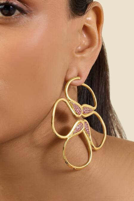 Shop_Isharya_Gold Plated Crystals Rosy Radiant Earrings _Online_at_Aza_Fashions