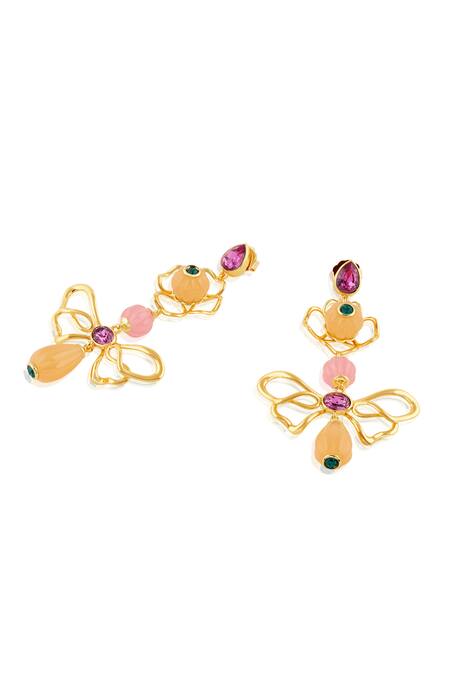 Isharya Pink Beads Dusky Bloom Dangler Earrings Online at Aza Fashions Isharya_Pink Beads Dusky Bloom Dangler Earrings _Online_at_Aza_Fashions