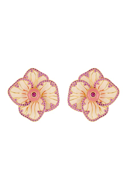 Shop Isharya Pink Stones Rosé Frost Stud Earrings at Aza Fashions Shop_Isharya_Pink Stones Rosé Frost Stud Earrings _at_Aza_Fashions