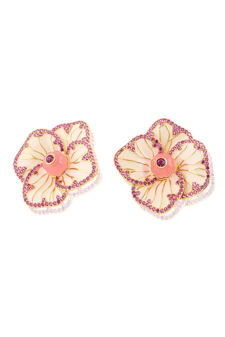 Isharya Pink Stones Rosé Frost Stud Earrings Online at Aza Fashions Isharya_Pink Stones Rosé Frost Stud Earrings _Online_at_Aza_Fashions