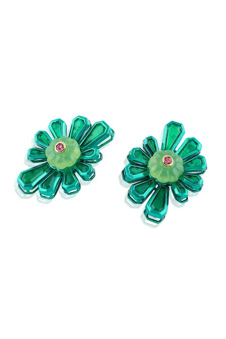 Isharya Green Garden Gleam Stud Earrings Online at Aza Fashions Isharya_Green Garden Gleam Stud Earrings _Online_at_Aza_Fashions