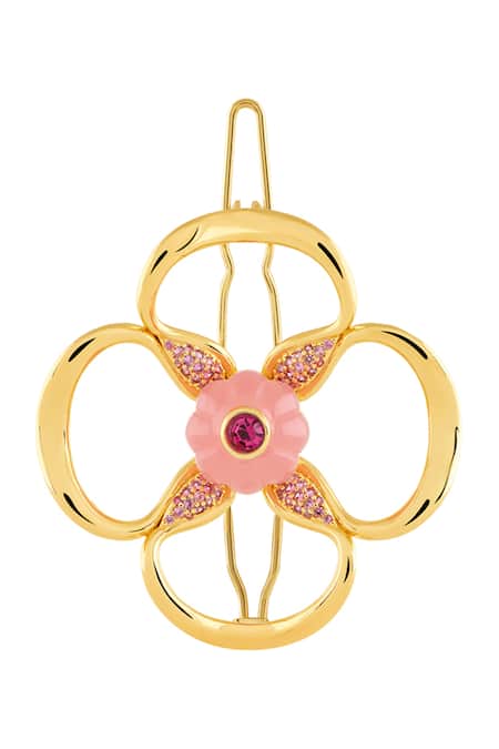 Shop Isharya Pink Beads Whimsical Blossom Hair Clip at Aza Fashions Shop_Isharya_Pink Beads Whimsical Blossom Hair Clip _at_Aza_Fashions