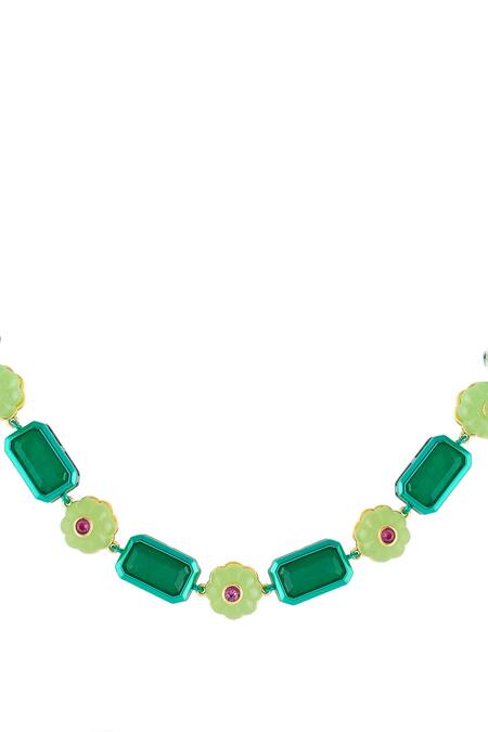 Isharya Green Verdant Bloom Statement Necklace Online at Aza Fashions Isharya_Green Verdant Bloom Statement Necklace _Online_at_Aza_Fashions