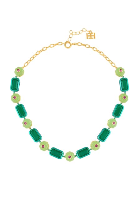 Shop Isharya Green Verdant Bloom Statement Necklace at Aza Fashions Shop_Isharya_Green Verdant Bloom Statement Necklace _at_Aza_Fashions