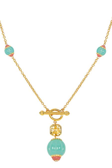 Isharya Blue Celestial Bloom Long Toggle Necklace Online at Aza Fashions Isharya_Blue Celestial Bloom Long Toggle Necklace_Online_at_Aza_Fashions