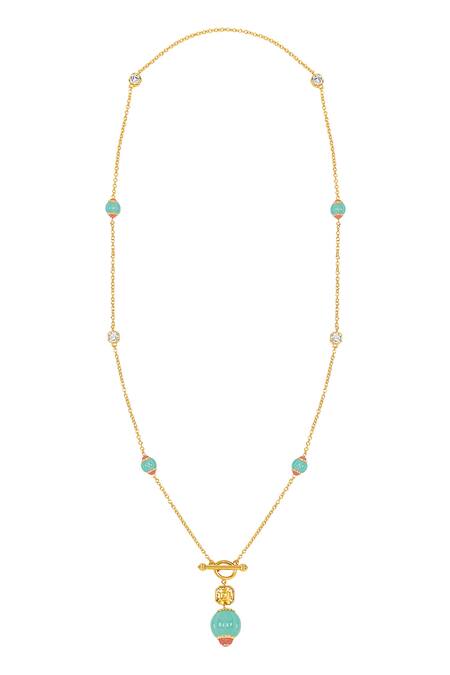 Shop Isharya Blue Celestial Bloom Long Toggle Necklace at Aza Fashions Shop_Isharya_Blue Celestial Bloom Long Toggle Necklace_at_Aza_Fashions