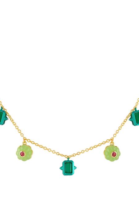 Isharya Green Enchanted Garden Charm Necklace Online at Aza Fashions Isharya_Green Enchanted Garden Charm Necklace _Online_at_Aza_Fashions