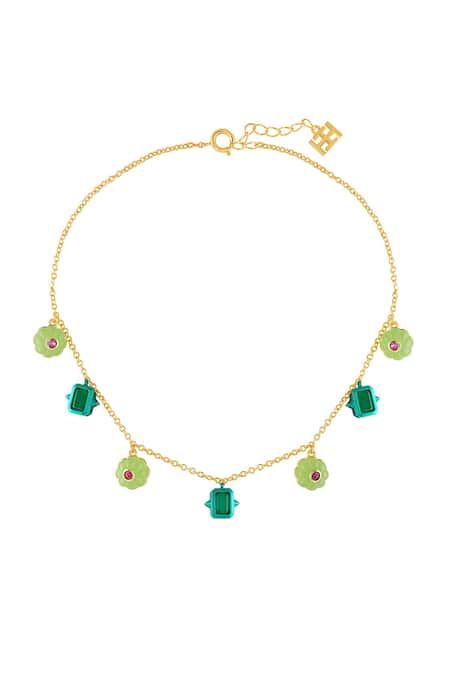 Shop Isharya Green Enchanted Garden Charm Necklace at Aza Fashions Shop_Isharya_Green Enchanted Garden Charm Necklace _at_Aza_Fashions