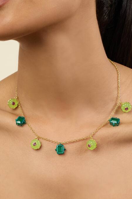 Shop Isharya Green Enchanted Garden Charm Necklace Online at Aza Fashions Shop_Isharya_Green Enchanted Garden Charm Necklace _Online_at_Aza_Fashions