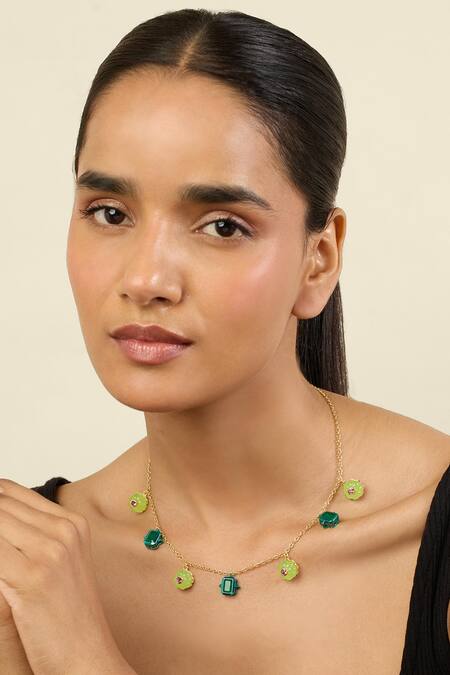 Isharya Green Enchanted Garden Charm Necklace at Aza Fashions Isharya_Green Enchanted Garden Charm Necklace _at_Aza_Fashions