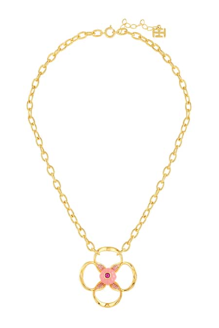 Shop Isharya Pink Rosé Glow Pendant Necklace at Aza Fashions Shop_Isharya_Pink Rosé Glow Pendant Necklace _at_Aza_Fashions