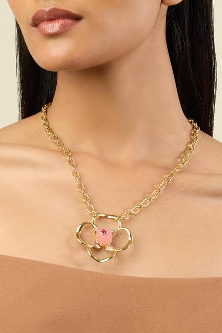 Isharya Pink Rosé Glow Pendant Necklace at Aza Fashions Isharya_Pink Rosé Glow Pendant Necklace _at_Aza_Fashions