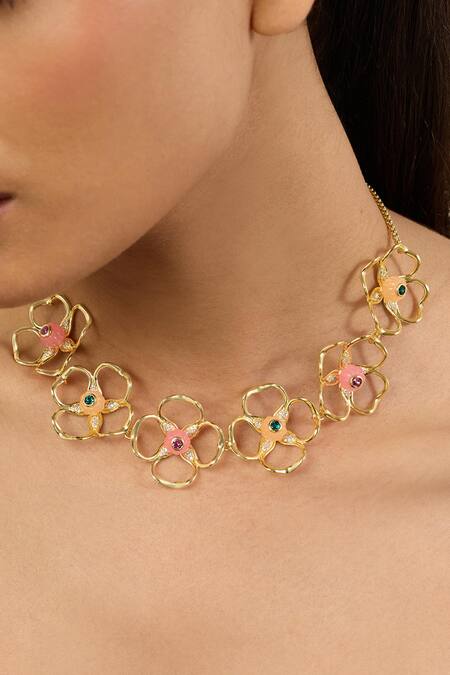 Shop_Isharya_Multi Color Garden Bloom Choker Necklace_Online_at_Aza_Fashions
