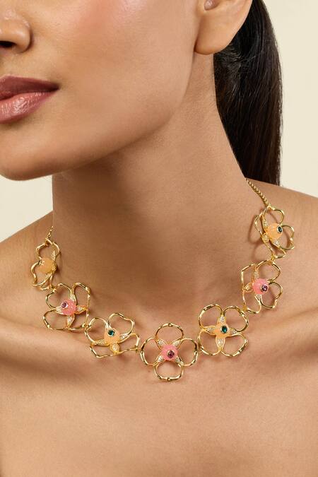 Isharya_Multi Color Garden Bloom Choker Necklace_at_Aza_Fashions