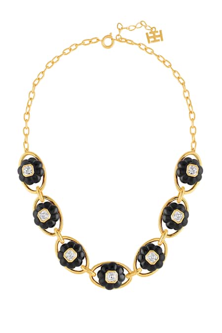Shop Isharya Black Midnight Garden Collar Necklace at Aza Fashions Shop_Isharya_Black Midnight Garden Collar Necklace _at_Aza_Fashions