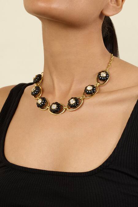 Shop Isharya Black Midnight Garden Collar Necklace Online at Aza Fashions Shop_Isharya_Black Midnight Garden Collar Necklace _Online_at_Aza_Fashions
