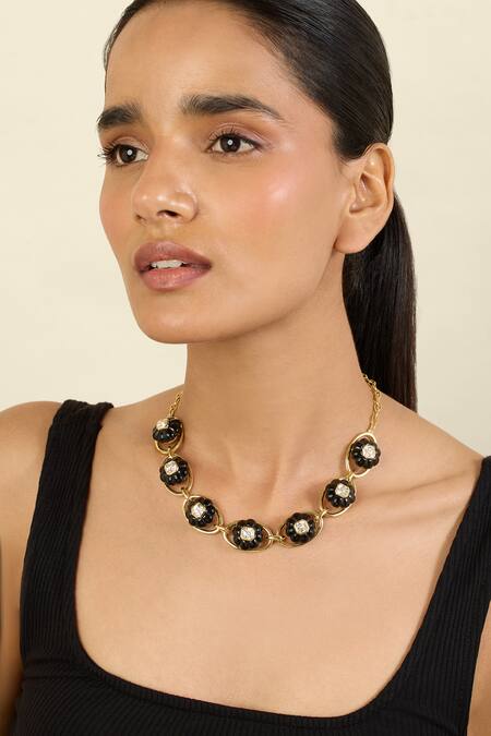 Isharya Black Midnight Garden Collar Necklace at Aza Fashions Isharya_Black Midnight Garden Collar Necklace _at_Aza_Fashions