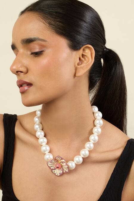 Isharya Pink Floral Symphony Choker Necklace at Aza Fashions Isharya_Pink Floral Symphony Choker Necklace _at_Aza_Fashions