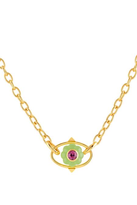 Isharya Green Enchanted Blossom Pendant Necklace Online at Aza Fashions Isharya_Green Enchanted Blossom Pendant Necklace _Online_at_Aza_Fashions