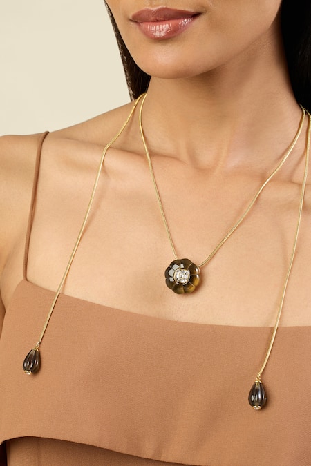 Shop Isharya Black Noir Garden Statement Necklace Online at Aza Fashions Shop_Isharya_Black Noir Garden Statement Necklace _Online_at_Aza_Fashions