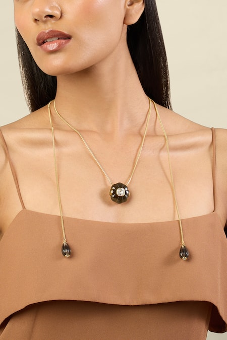 Isharya Black Noir Garden Statement Necklace at Aza Fashions Isharya_Black Noir Garden Statement Necklace _at_Aza_Fashions