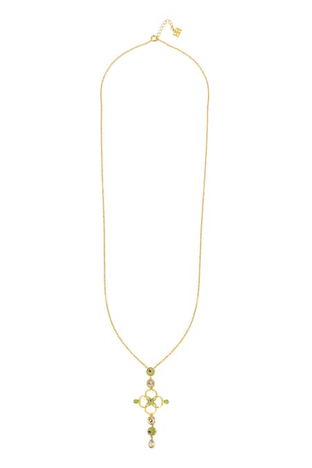 Shop Isharya Gold Plated Rosé Garden Pendant Necklace at Aza Fashions Shop_Isharya_Gold Plated Rosé Garden Pendant Necklace _at_Aza_Fashions