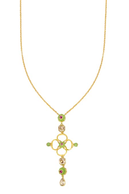 Isharya Gold Plated Rosé Garden Pendant Necklace Online at Aza Fashions Isharya_Gold Plated Rosé Garden Pendant Necklace _Online_at_Aza_Fashions