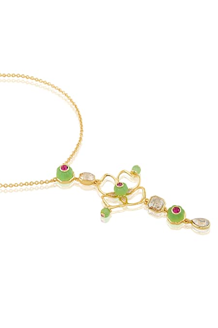 Buy Isharya Gold Plated Rosé Garden Pendant Necklace Online at Aza Fashions Buy_Isharya_Gold Plated Rosé Garden Pendant Necklace _Online_at_Aza_Fashions