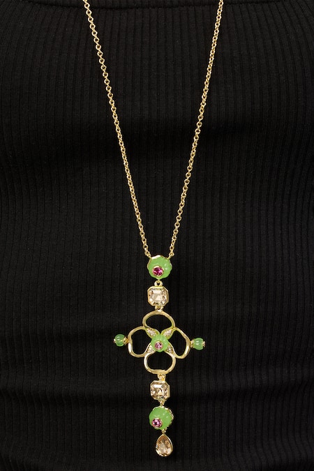 Isharya Gold Plated Rosé Garden Pendant Necklace at Aza Fashions Isharya_Gold Plated Rosé Garden Pendant Necklace _at_Aza_Fashions