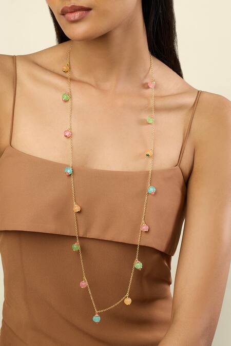 Shop Isharya Multi Color Whimsical Garden Long Necklace Online at Aza Fashions Shop_Isharya_Multi Color Whimsical Garden Long Necklace _Online_at_Aza_Fashions