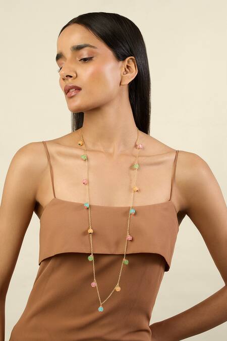 Isharya Multi Color Whimsical Garden Long Necklace at Aza Fashions Isharya_Multi Color Whimsical Garden Long Necklace _at_Aza_Fashions