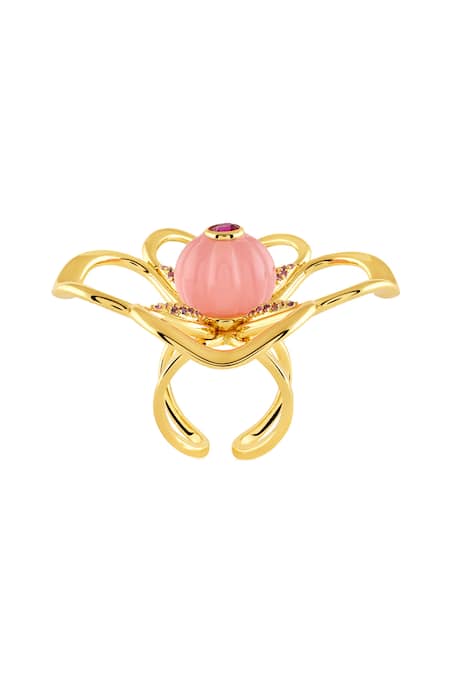 Shop Isharya Gold Plated Rosé Fleur 18k Ring at Aza Fashions Shop_Isharya_Gold Plated Rosé Fleur 18k Ring _at_Aza_Fashions