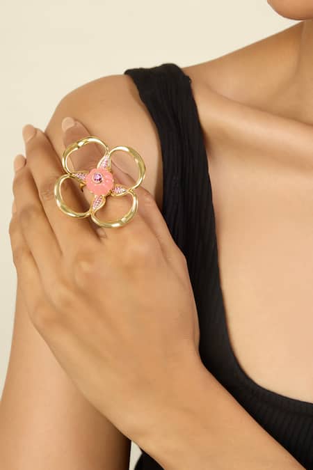 Shop Isharya Gold Plated Rosé Fleur 18k Ring Online at Aza Fashions Shop_Isharya_Gold Plated Rosé Fleur 18k Ring _Online_at_Aza_Fashions