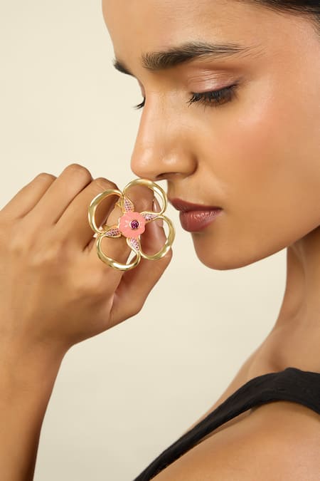 Isharya Gold Plated Rosé Fleur 18k Ring at Aza Fashions Isharya_Gold Plated Rosé Fleur 18k Ring _at_Aza_Fashions