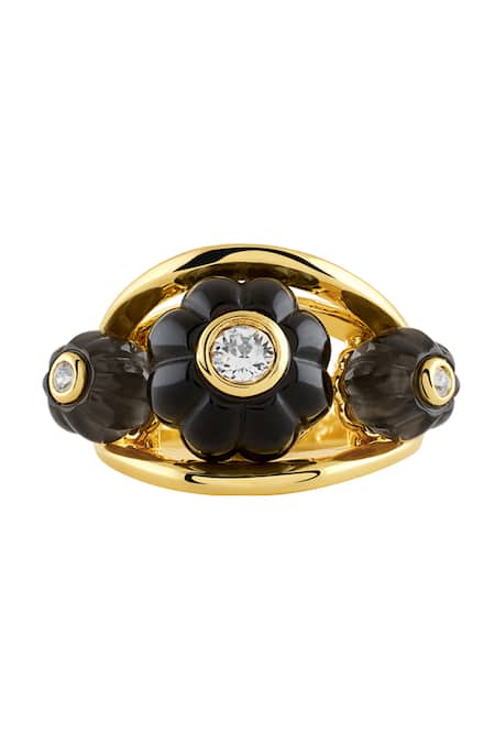 Shop Isharya Black Stones Noir Luxe 18k Gold Plated Ring at Aza Fashions Shop_Isharya_Black Stones Noir Luxe 18k Gold Plated Ring _at_Aza_Fashions