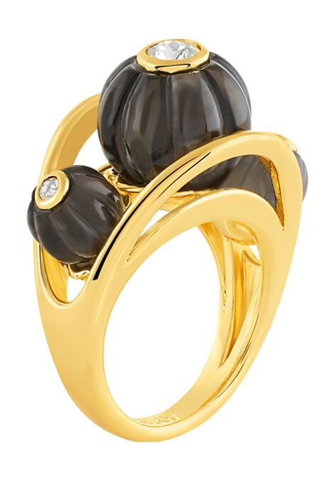 Buy Isharya Black Stones Noir Luxe 18k Gold Plated Ring Online at Aza Fashions Buy_Isharya_Black Stones Noir Luxe 18k Gold Plated Ring _Online_at_Aza_Fashions