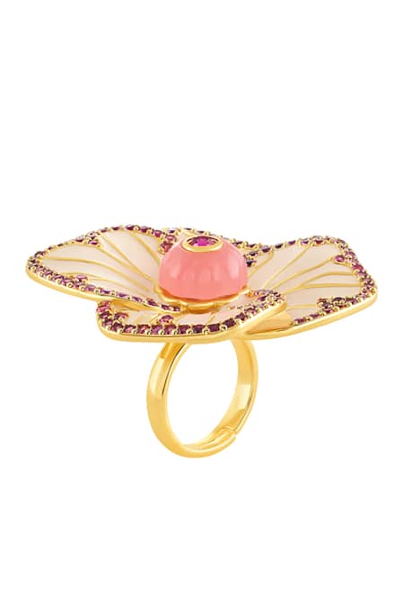Isharya Pink Stones Blossom Reverie 18k Gold Plated Ring Online at Aza Fashions Isharya_Pink Stones Blossom Reverie 18k Gold Plated Ring _Online_at_Aza_Fashions