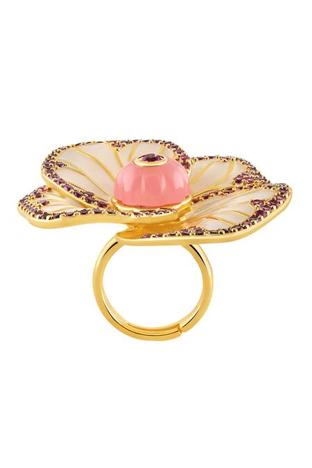 Buy Isharya Pink Stones Blossom Reverie 18k Gold Plated Ring Online at Aza Fashions Buy_Isharya_Pink Stones Blossom Reverie 18k Gold Plated Ring _Online_at_Aza_Fashions