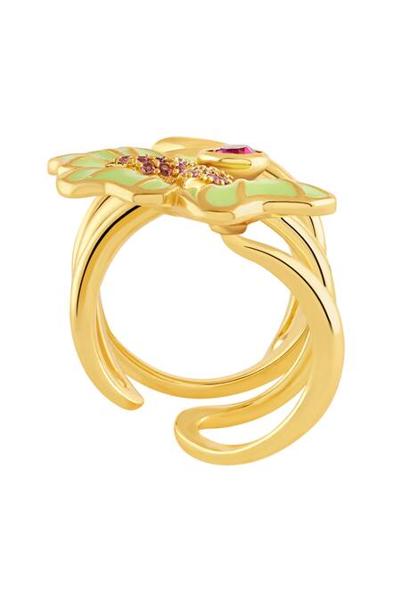 Buy_Isharya_Gold Plated Stones Floral Whimsy 18k Ring_Online_at_Aza_Fashions