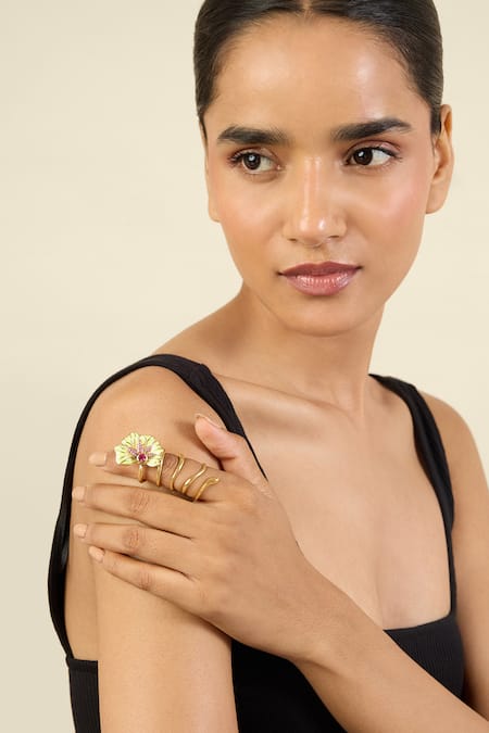 ISHARYA Floral Whimsy 18K Gold Plated Ring 