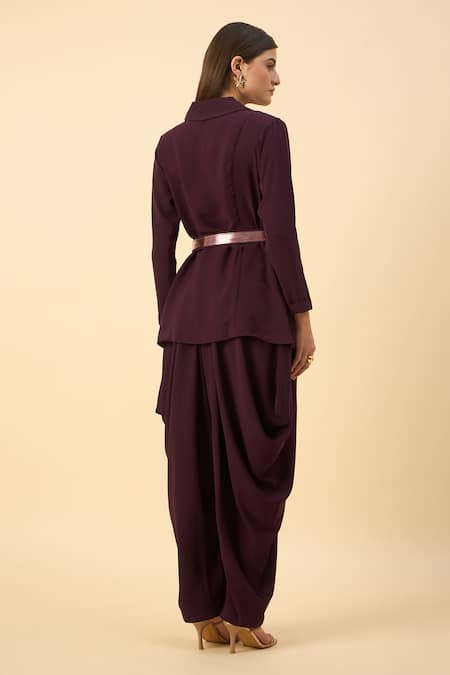 Aakaar Purple Moss Crepe Blazer Dhoti Set 