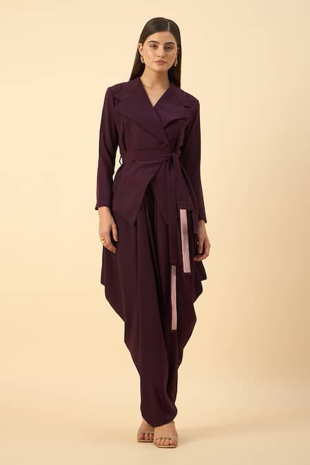 Aakaar Purple Moss Crepe Blazer Dhoti Set 