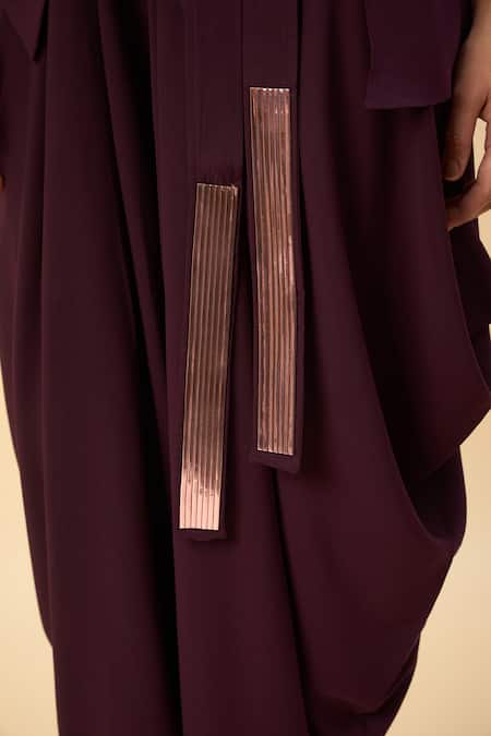 Aakaar_Purple Modal, Mohair Metallic Thread Moss Crepe Blazer Dhoti Set _at_Aza_Fashions